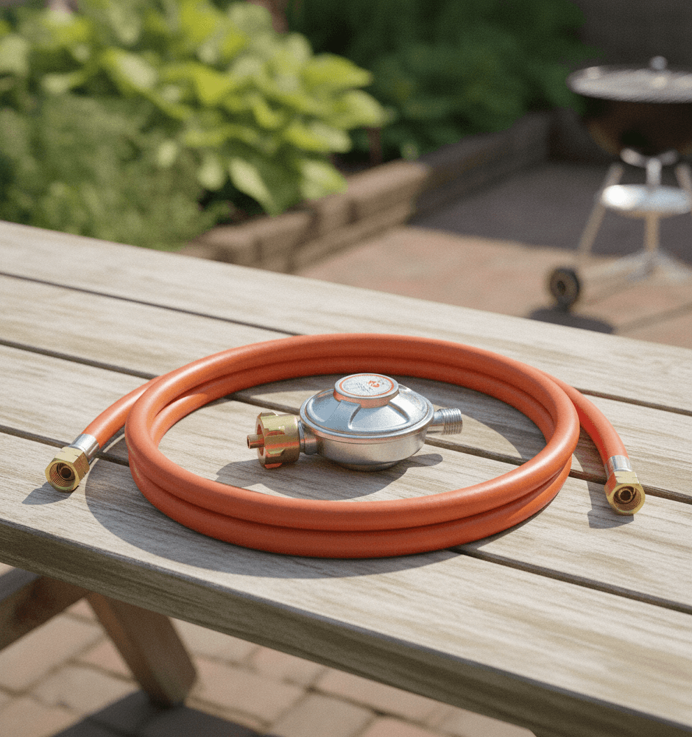 Gasregler Druckminderer 50mbar+Gasschlauch 150cm 1/4" Linkegewinde Betriebsdruck Gas Niederdruckregler Druckregler Zubehör/Ersatzteil für Gasgrils für Camping Picknicks Grillpartys