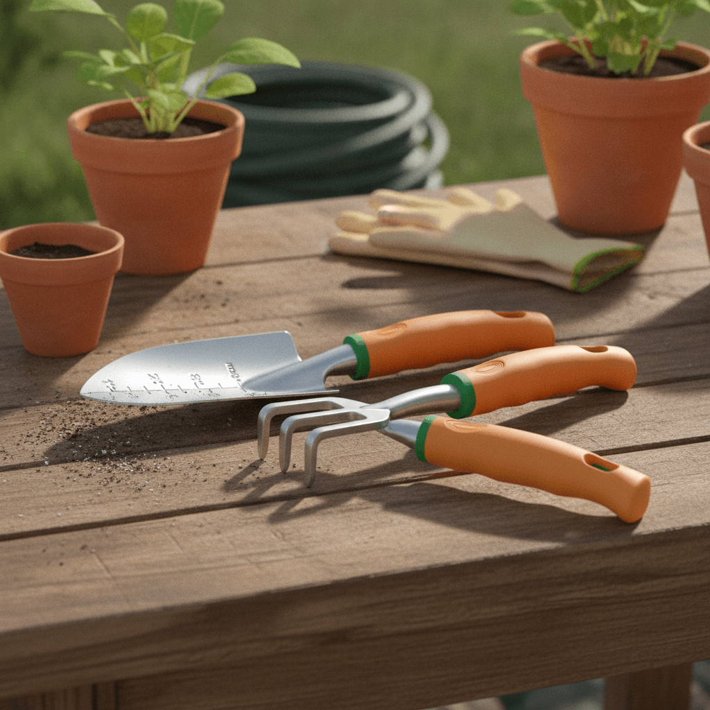 Gartenwerkzeug Set, 3-teiliges Gartengeräte Set – Ergonomische Handschaufel, robuste Handharke und Schaufeln, Gartenzubehör für Pflanzen, Blumen & Gartenarbeit, ideales Gartenwerkzeug für Gärtner