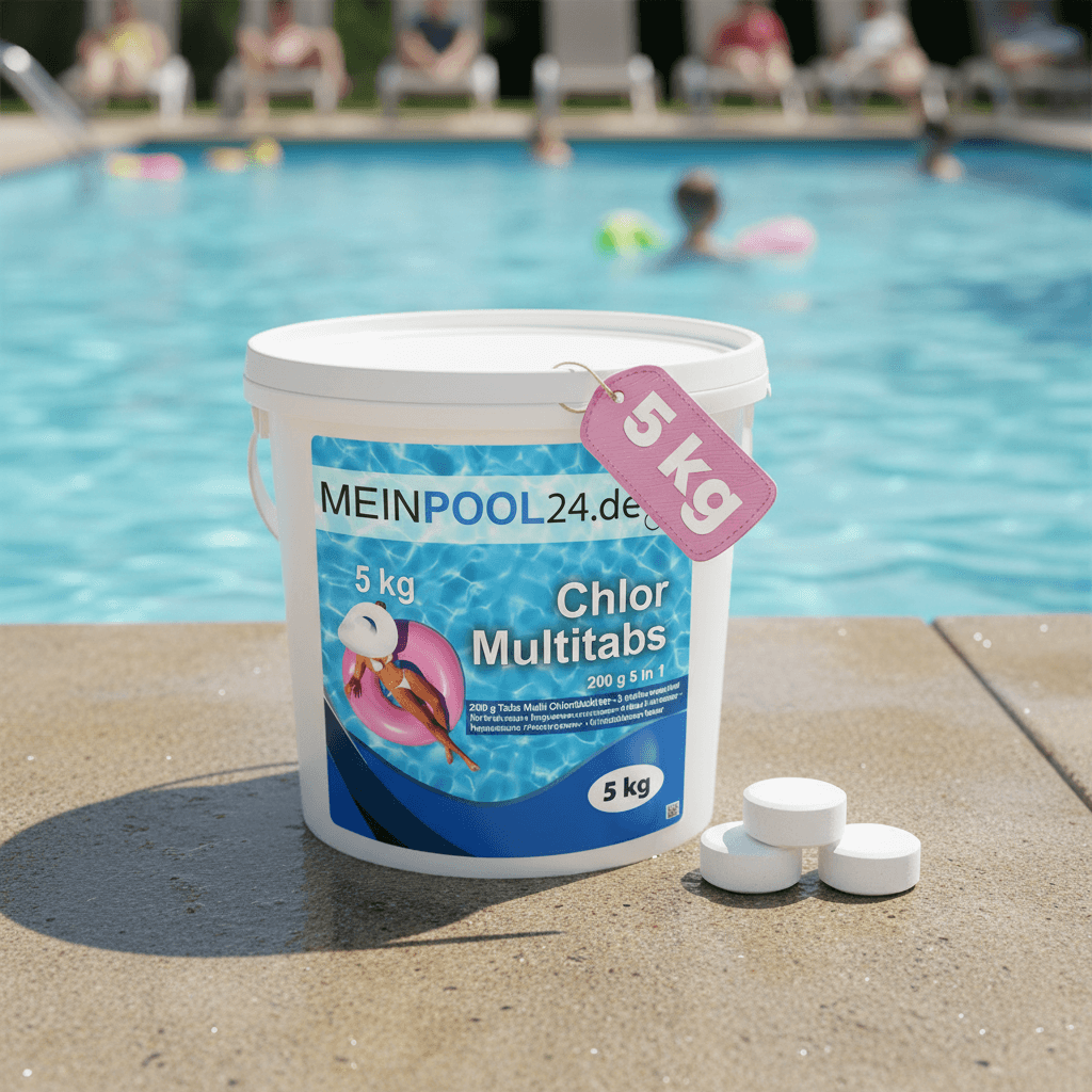 5 kg MEINPOOL24.DE Chlor Multitabs 5 in 1-200 g Tabs Multi Chlortabletten - 5 Phasenwirkung für sichere und saubere Poolpflege - hygienisches Poolwasser - Made in Europe - für kristallklares Wasser