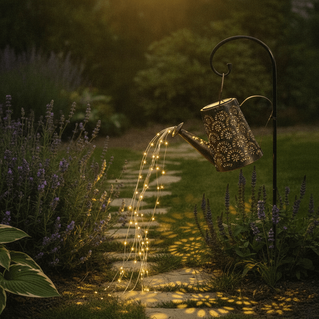 OUILA Solar Gießkanne Lichterkette, Solarlaterne für außen mit Schäferhaken, Solarlampen IP65 Wasserdicht, LED Lichterketten für Außen, Gartendeko, Hofweg, Blumenbeet