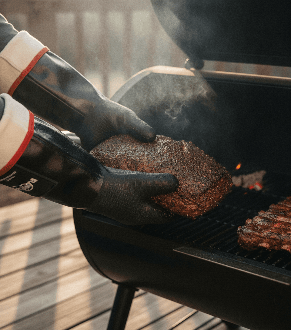RAPICCA Grillhandschuhe Hitzebeständig für Grill/Smoker/Kochen/Grube/Barbecue,Texturierter Handflächengriff,Fettiges Essen auf Ihrer Fritteuse Ofen ohne Rutschen,Wasserdicht,Ölbeständig 43.2cm XL