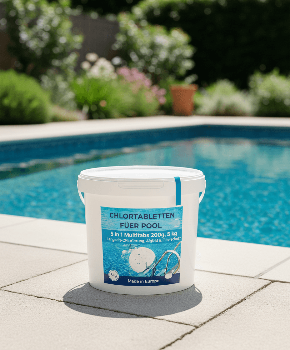 Chlortabletten Fuer Pool | 5 in 1 Multitabs 200g, 5 kg | Langzeit-Chlorierung, Algizid & Filterschutz | Made in Europe