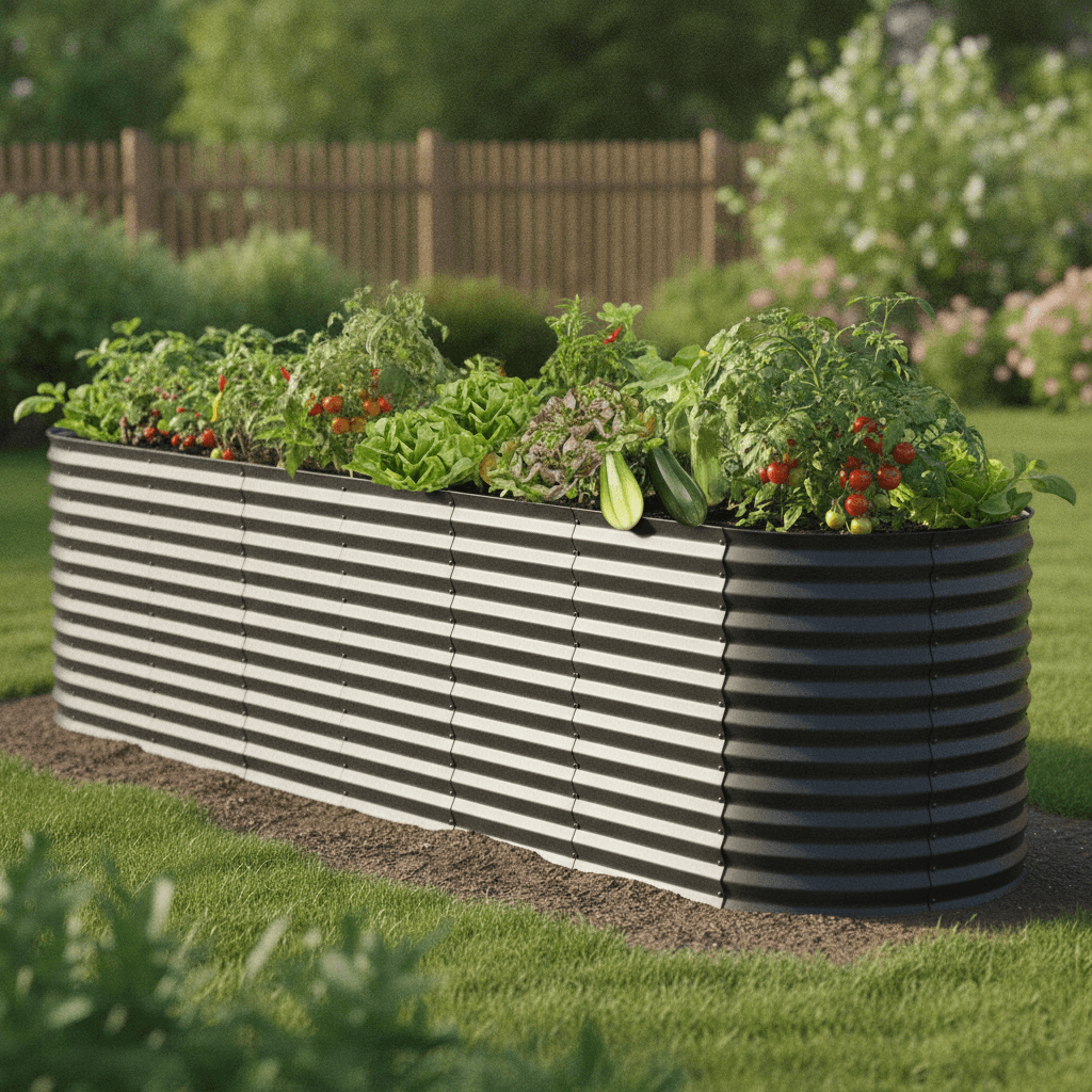 TTL GARDEN 320x80x80cm Elegance XL Metall Hochbeet Anthrazit - Stahl rostfrei verzinkt & grau lackiert Wellblech ovale Form sehr stabil Garten Beet für Gemüse Kräuter Blumen Gartenbeet Gemüsebeet