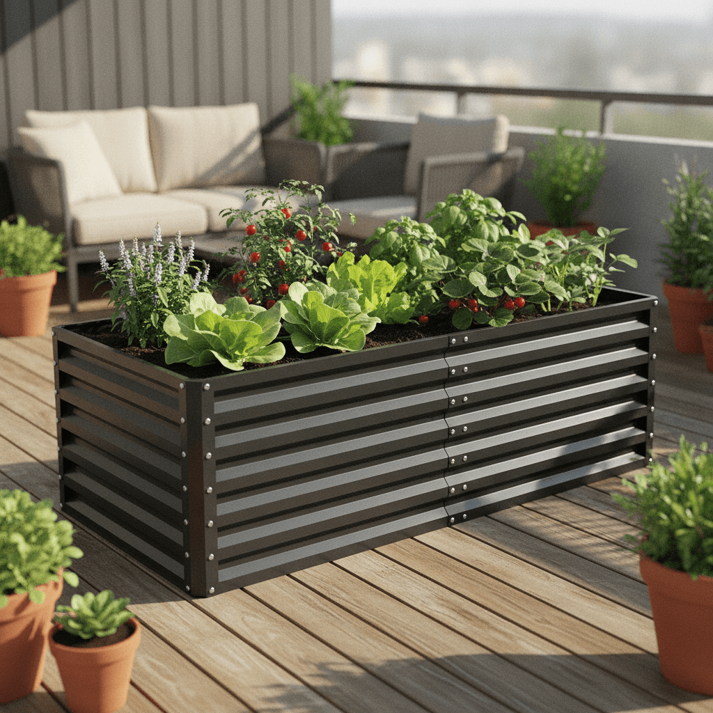 UDPATIO Hochbeet aus Metall,180x60x90 cm, Zink-Aluminium Freistehendes Hochbeete für Garten und Balkon, 970 L Pflanzkasten für Garten, zum Anbau von Gemüse, Blumen und Obst, Grauschwarz