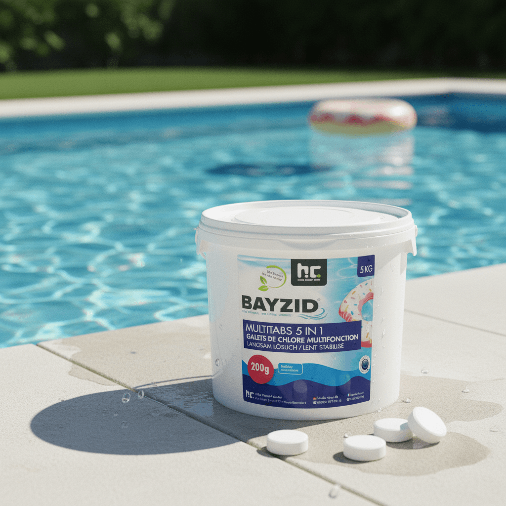 BAYZID Chlor Multitabs 5 in 1-200g Chlortabletten für Pool - 5kg - 5-Phasen Pflege & Reinigung - Made in Europe - Für kristallklares Poolwasser