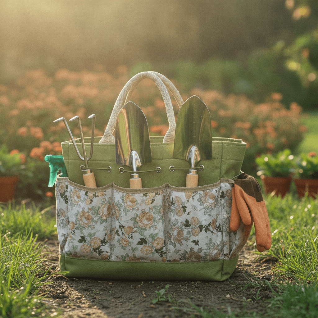 Grenebo Gartenwerkzeug Set,9 Stück Garten Werkzeug mit Gartengeräte Organizer Handtasche, Rostfreies und ergonomisches Gartengeräte Set, Ideale Gartengeschenke für Frauen für Gartenliebhaber geeignet.