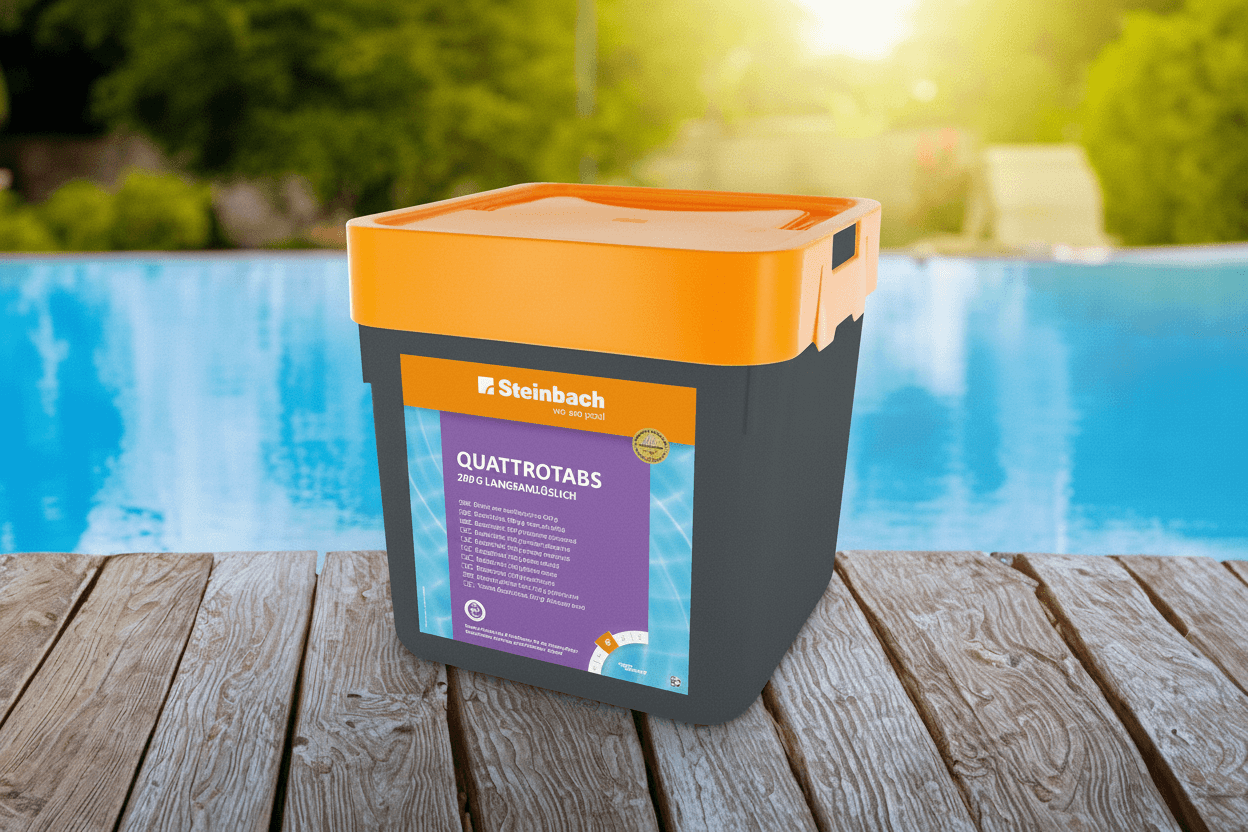 Steinbach Poolpflege Quattrotabs 200 g langsamlöslich - 0752605TV00-5 kg - 4-in-1 Chlortabletten mit Flockungsmittel - pH-Stabilisator & Algenverhütung - Multifunktionstabletten