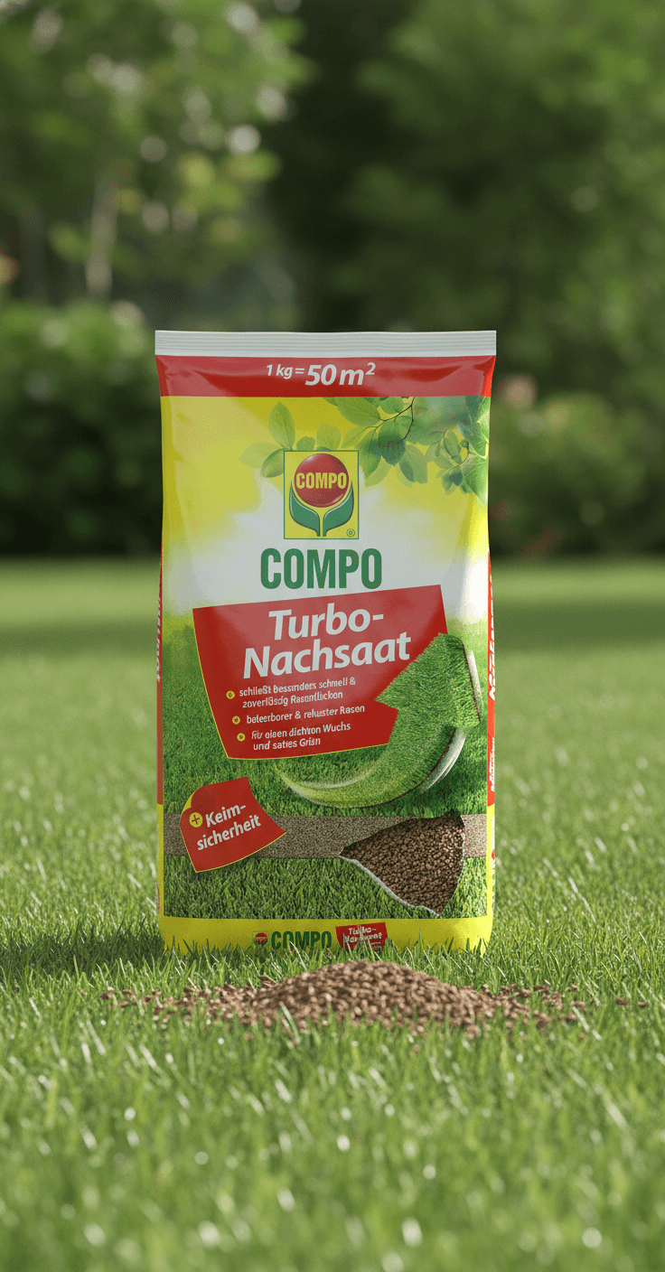 COMPO Turbo Nachsaat, Rasensamen, Schließt besonders schnell und zuverlässig Lücken im Rasen, Mit Keimsicherheit, 1 kg, 50 m²