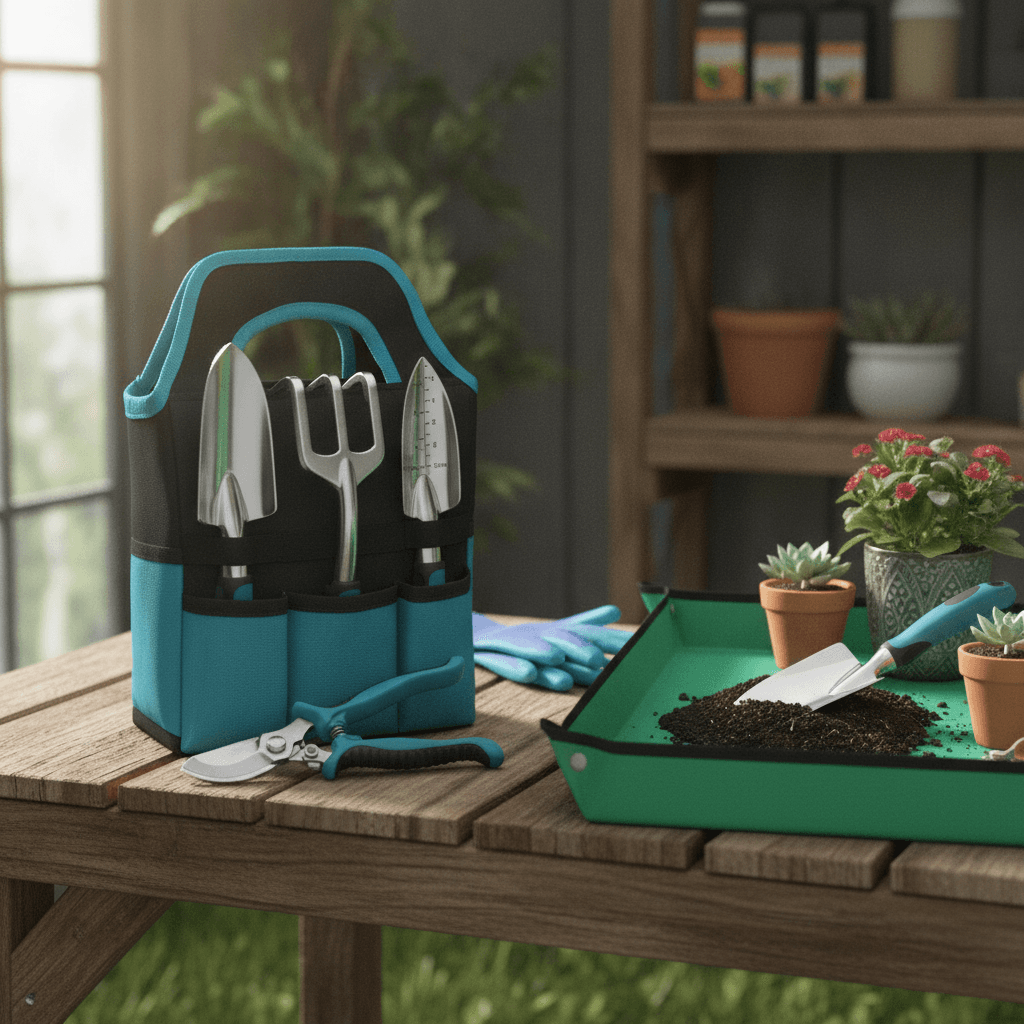 Kynup Gartenwerkzeug-Set, 7 Stück Garten Hand Werkzeuge, Rost-Sicht Gartenarbeit Set mit dauerhafter Aufbewahrungstasche, Ergonomischer Anti-Rutsch-Griff, ideale Gartengeschenke für Frauen und Männer