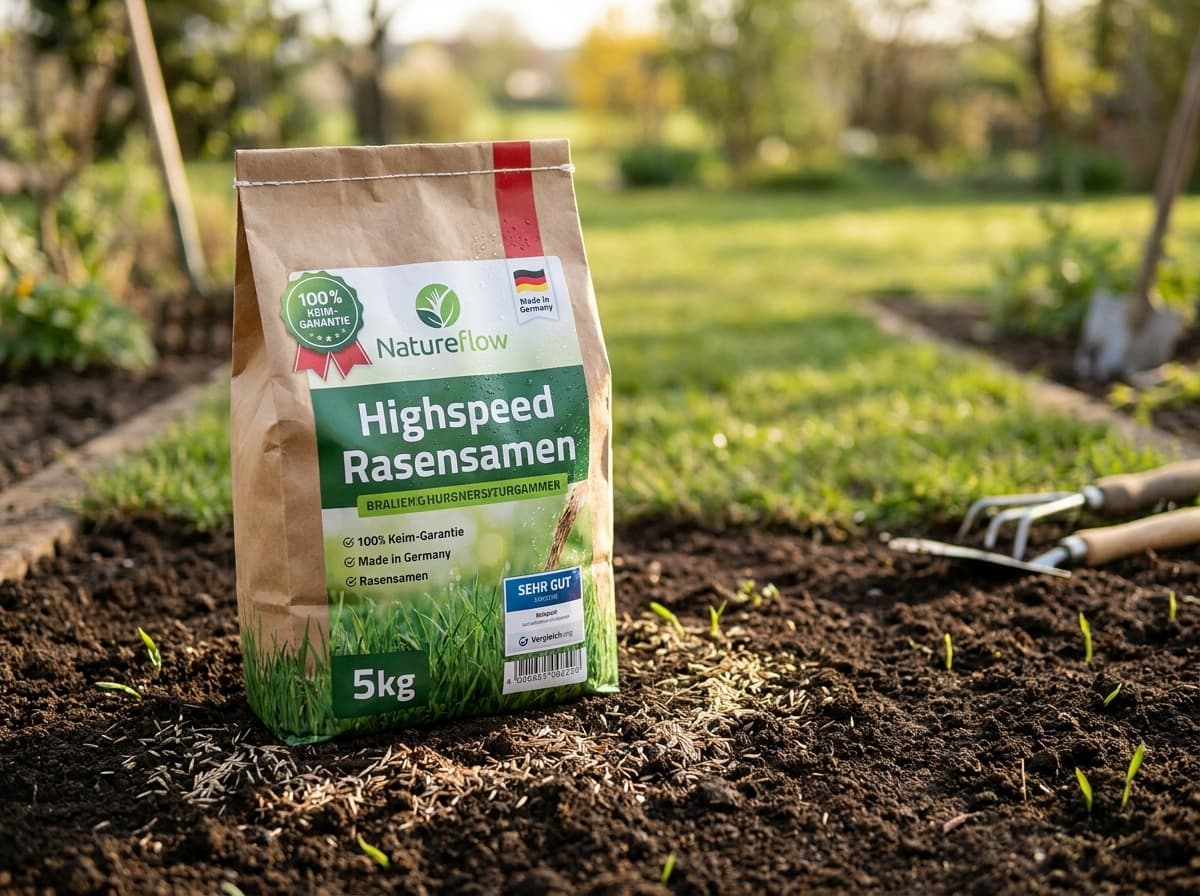 Rasensamen schnellkeimend Frühjahr & Sommer 5kg – TEST SEHR GUT – Grassamen schnellkeimend Rasen Nachsaat Made in Germany – Rasensaat 200qm - Rasensamen Frühjahr & Sommer Samen von Natureflow