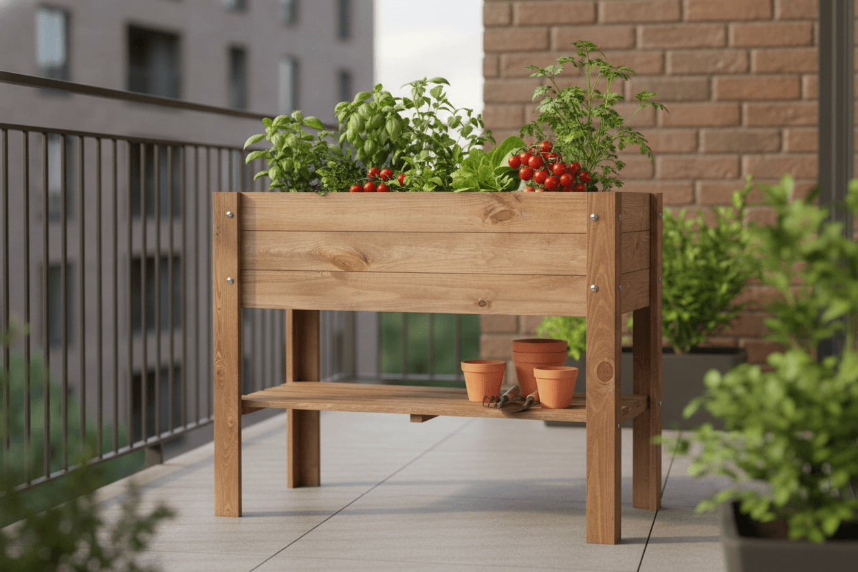 mgc24 Hochbeet Kiefernholz Dunkelbraun 80 x 37,6 x 78cm mit Ablageboden | Stehender Pflanzkasten, Für Garten Terrasse Balkon, Mit Ablageboden