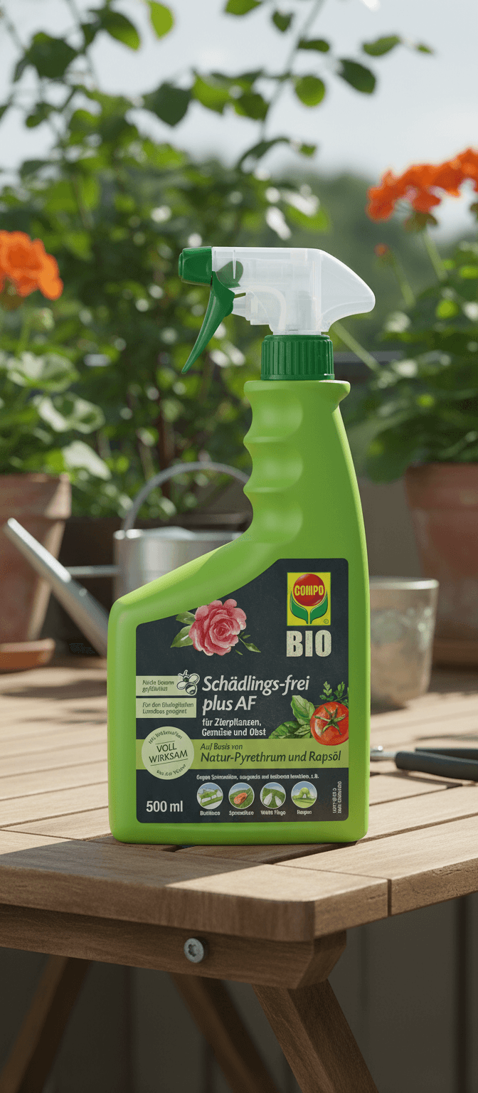 COMPO Schädlings-frei plus AF - Spray gegen Blattläuse, Schildläuse, Wollläuse, Buchsbaumzünsler & Co. - für Zierpflanzen und Kernobst - 500 ml - anwendungsfertiges Insektizid