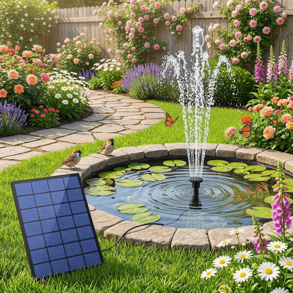 AISITIN Solar Springbrunnen für Außen, 2,5W DIY Solar Teichpumpe mit 1,2M Wasserleitung Solarbrunnen mit 6 Fontänenstile Solar schwimmender Fontäne Pumpe für Gartenteich, Vogel-Bad, Fisch-Behälter