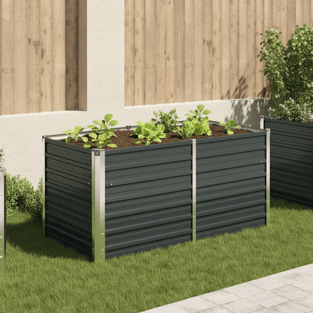 vidaXL Hochbeet aus verzinktem Stahl 160x80x77 cm, Anthrazit, wetterfest, Sicherheitskante faltbar, offenem Boden, DIY Pflanzkasten für Blumen und Gemüse, Garten oder Rasen
