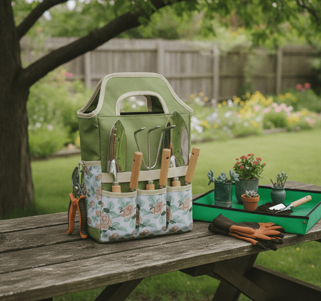 Kynup Gartenwerkzeug Set, 7-teiliges Gartenset aus Edelstahl mit Gartengeräte Tragetasche, Robustes Rostfrei Garten Werkzeug Set, Ideale Garten Geschenk für Frauen, Männer Und Gartenliebhaber